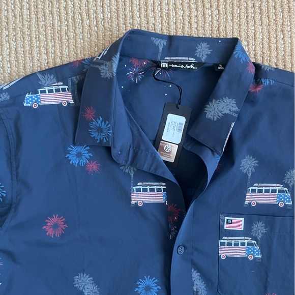 Travis Mathew Men's What Goes Up Button Up Blue American Flag Fireworks Size XL - Picture 10 of 12